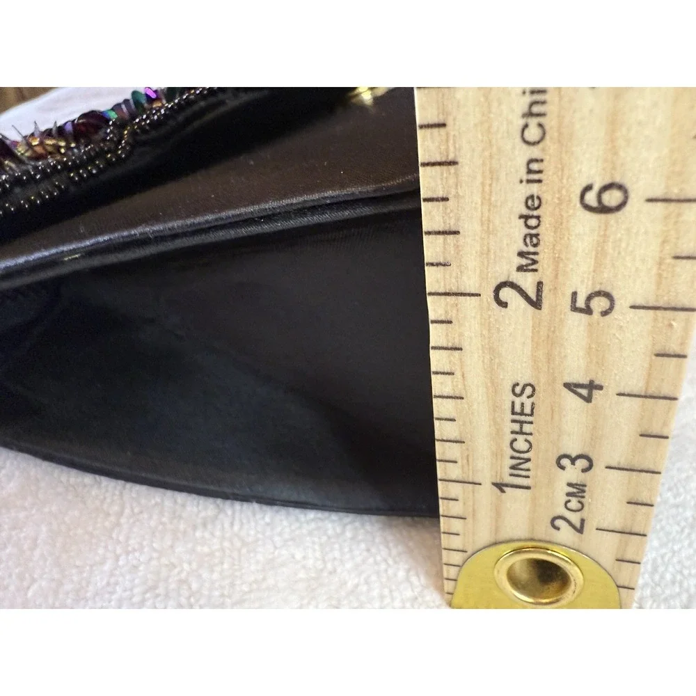VTG La Regale Clutch Black‎ Satin Beaded Prom Mermaidcore Iridescent 